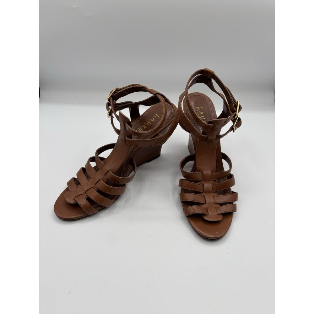 Lauren Ralph Lauren Brown Leather Gladiator‎ Wedge Sandal Strappy 7M